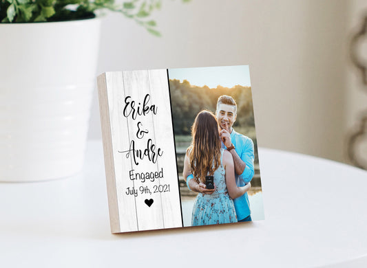 Personalized Engagement Photo 4" or 6" - Custom Engagement Photo Block, Wedding Photo Frame, Newly Engaged Gift for Couple, Couples Gift