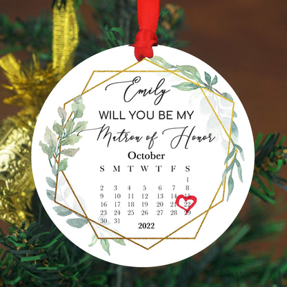 Personalized Engaged Ornament - Matron Of Honor - Custom Ornament - Engagement Announcement Calendar - Couples Ornament -Wedding Ornament -