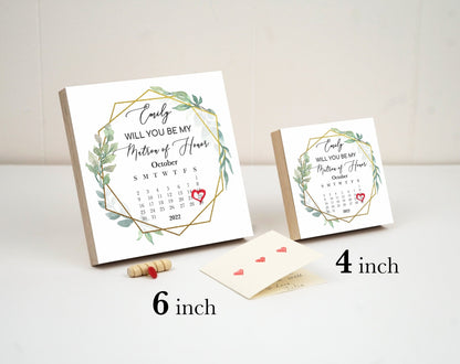 Personalized Will You Be My Matron Of Honor Gift Frame - 4" or 6" Custom Photo Block - Calendar Engagement Gift - Bridesmaid Proposal Gift - Shiner Photo