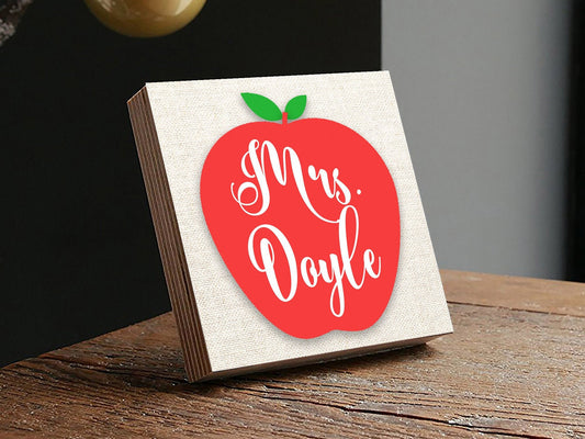 Personalized Teacher Desktop Name Sign - 4" or 6" Photo Block w/ Handwritten Card - Teacher Gifts Beginning of the Year - Teacher Desk Frame