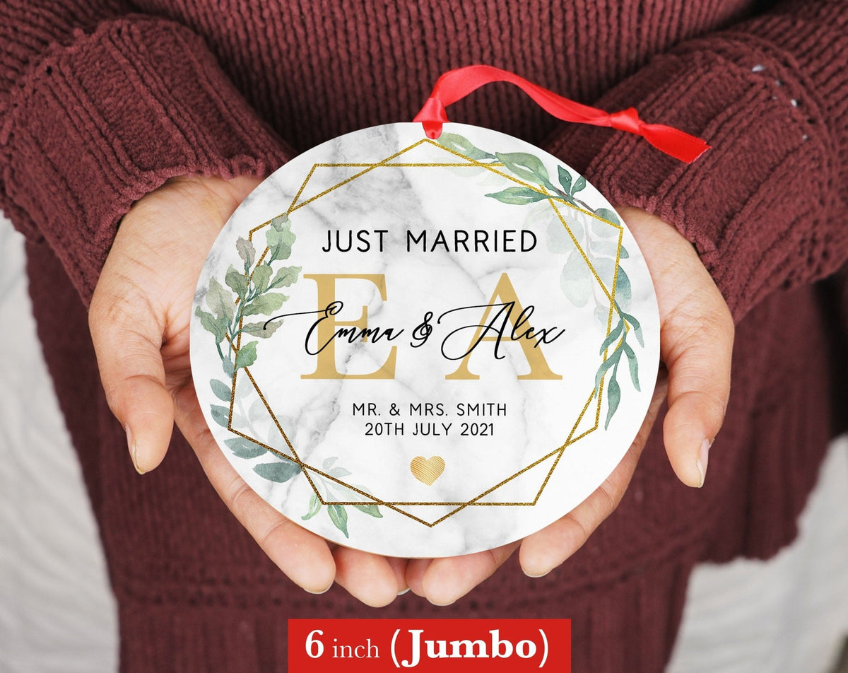 Personalized First Christmas Ornament - Custom Photo Ornament - 4" or 6" - Just Married - Our First Christmas As - Couple Wedding Gift - Shiner Photo
