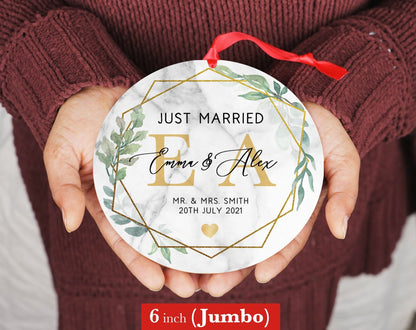 Personalized First Christmas Ornament - Custom Photo Ornament - 4" or 6" - Just Married - Our First Christmas As - Couple Wedding Gift - Shiner Photo