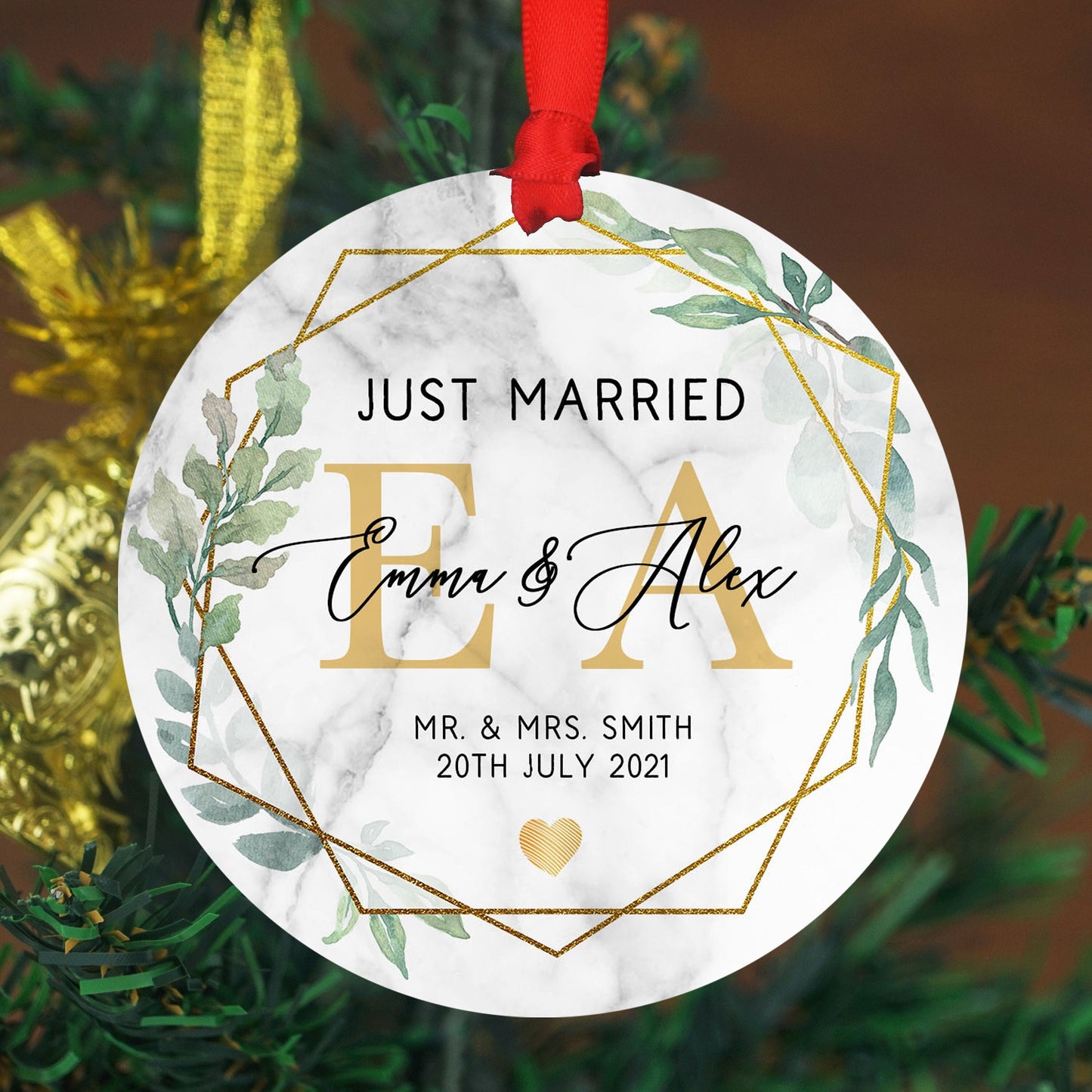 Personalized First Christmas Ornament - Custom Photo Ornament - 4" or 6" - Just Married - Our First Christmas As - Couple Wedding Gift