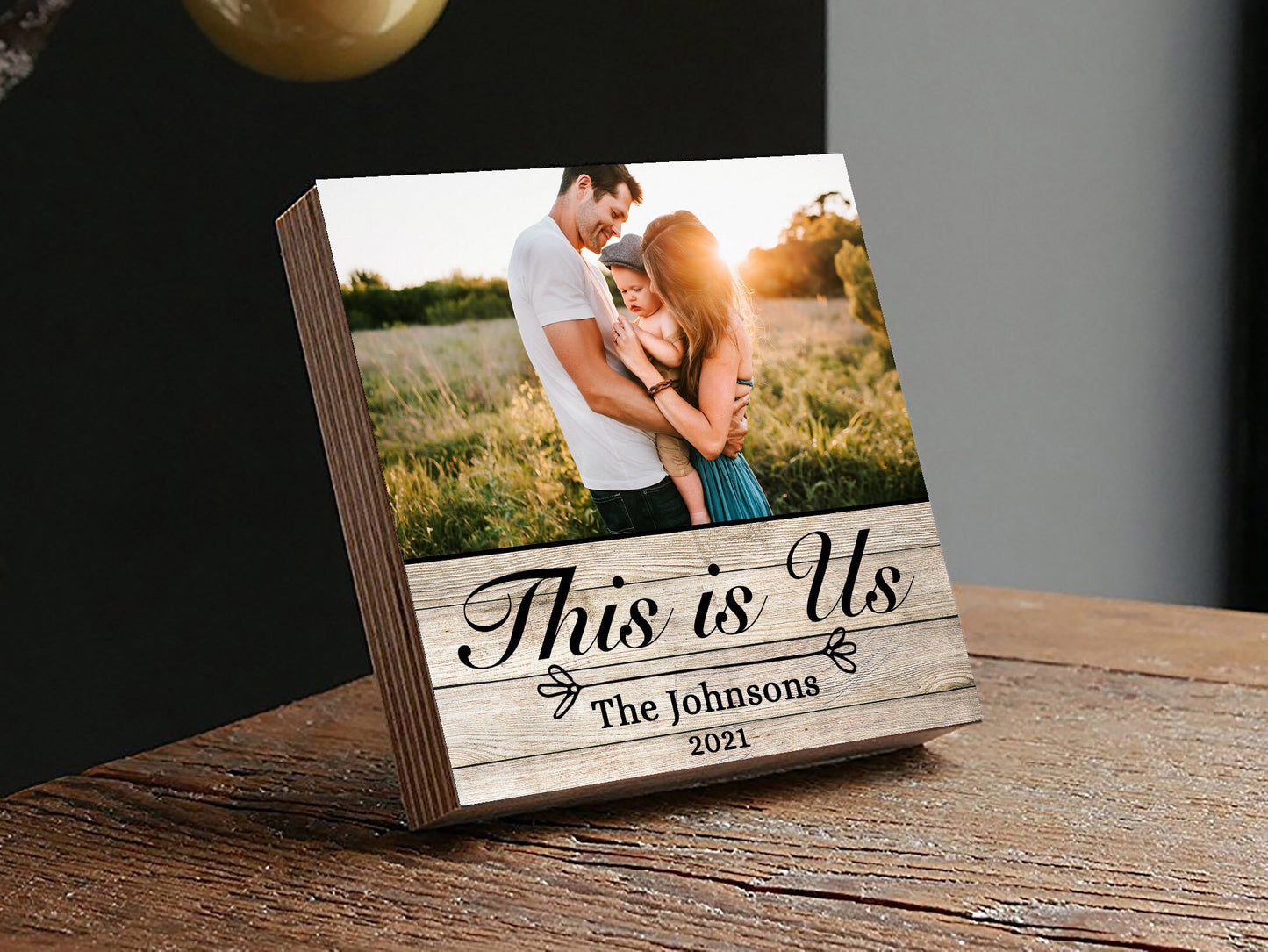 Personalized Family Sign "This is us" - Photo Block 4" or 6" - This is Us Wall Art - Family Name Sign - Last Name sign - Family Wall Art