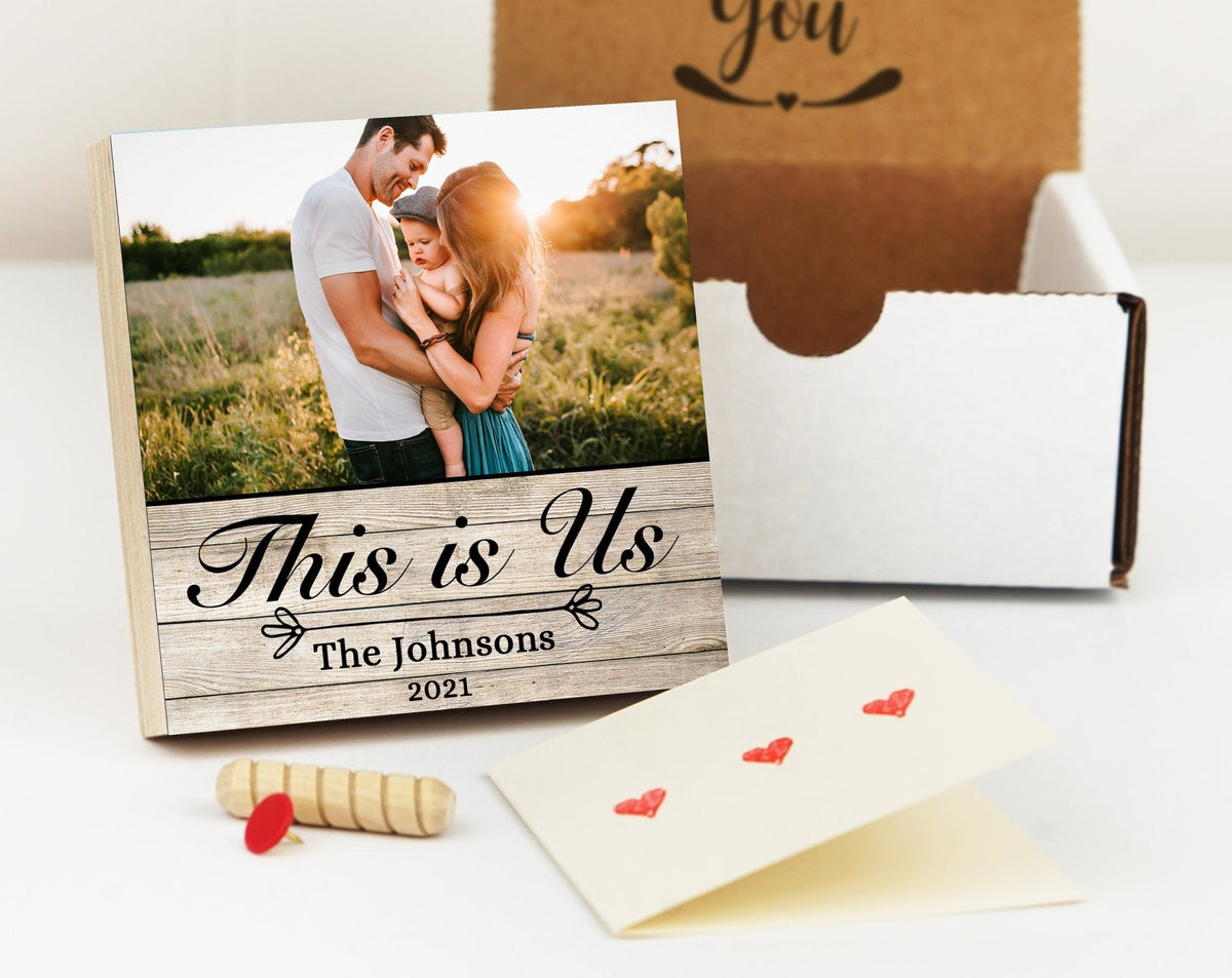 Personalized Family Sign "This is us" - Photo Block 4" or 6" - This is Us Wall Art - Family Name Sign - Last Name sign - Family Wall Art - Shiner Photo
