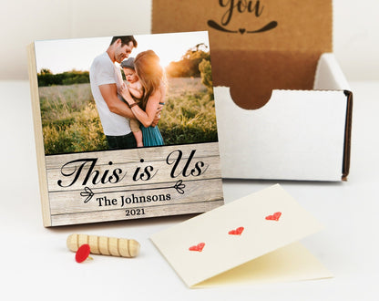 Personalized Family Sign "This is us" - Photo Block 4" or 6" - This is Us Wall Art - Family Name Sign - Last Name sign - Family Wall Art - Shiner Photo