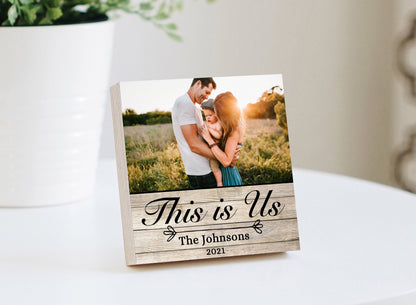 Personalized Family Sign "This is us" - Photo Block 4" or 6" - This is Us Wall Art - Family Name Sign - Last Name sign - Family Wall Art