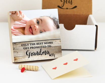 Personalized Gift for Grandma - 4" or 6" Photo Block - Pregnancy Announcement Expecting - Only The Best Moms Get Promoted to Grandma Quote - Shiner Photo