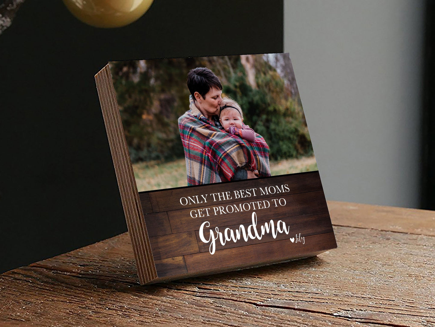 Personalized Gift for Grandma - 4" or 6" Photo Block - Only The Best Moms Get Promoted to Grandma Quote -Pregnancy Announcement Expecting