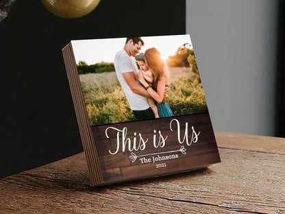 Personalized Family Sign "This is us" - Photo Block 4" or 6" - This is Us Wall Art - Grandparents Gift - Last Name sign - Family Wall Art - Shiner Photo