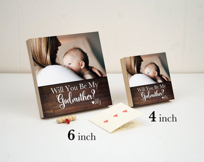 Personalized Gift for Godmother - 4" or 6" Photo Block - Godparent Keepsake - Godmother Proposal - Godparents Godfather Thank you - Shiner Photo