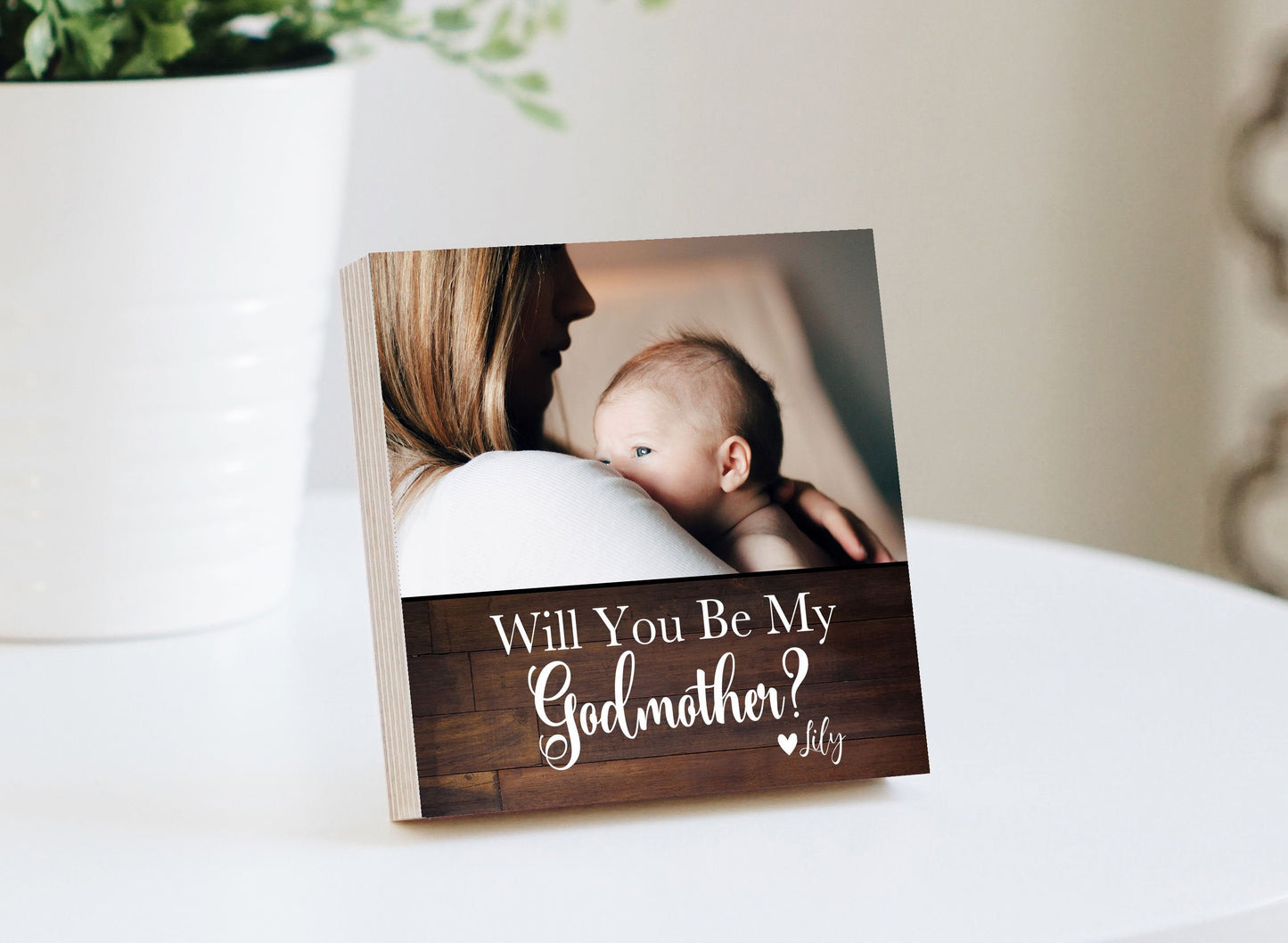 Personalized Gift for Godmother - 4" or 6" Photo Block - Godparent Keepsake - Godmother Proposal - Godparents Godfather Thank you  -