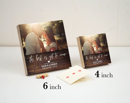 Personalized Engagement Frame Gift - Photo Block 4" or 6" - Custom Engagement Gift For Couple, Gift for Newly Engaged - Shiner Photo