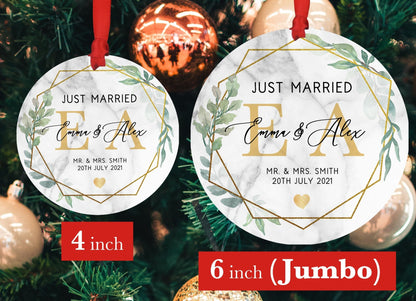Personalized First Christmas Ornament - Custom Photo Ornament - 4" or 6" - Just Married - Our First Christmas As - Couple Wedding Gift - Shiner Photo