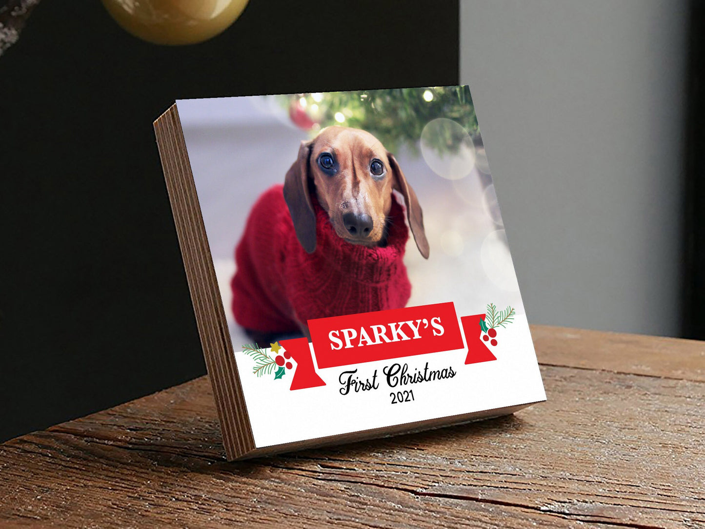 Dog Memorial Gift - Pet loss Gift - Personalized First Christmas Frame - 4" or 6" - Wood Photo Block - Dog Lover Gift - Custom Dog Ornament