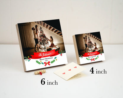 Personalized Family Photo Gift Box - 4" or 6" Photo Block w/ Handwritten Card - Housewarming Gift - Gift For Family - Gift For HimShinerDecor