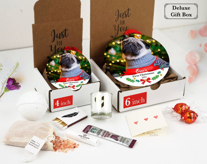 Dog's First Christmas Ornament - Photo Ornament 4" or JUMBO 6" - Christmas Ornament - Personalized Christmas Gift Box - Pet Christmas - Shiner Photo