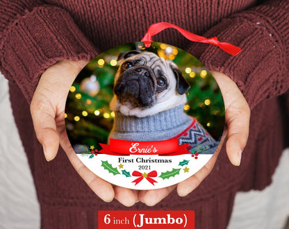 Dog's First Christmas Ornament - Photo Ornament 4" or JUMBO 6" - Christmas Ornament - Personalized Christmas Gift Box - Pet Christmas - Shiner Photo