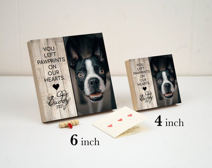 "Paw Prints On Our Heart" Dog Memorial Photo Block - Shiner Photo