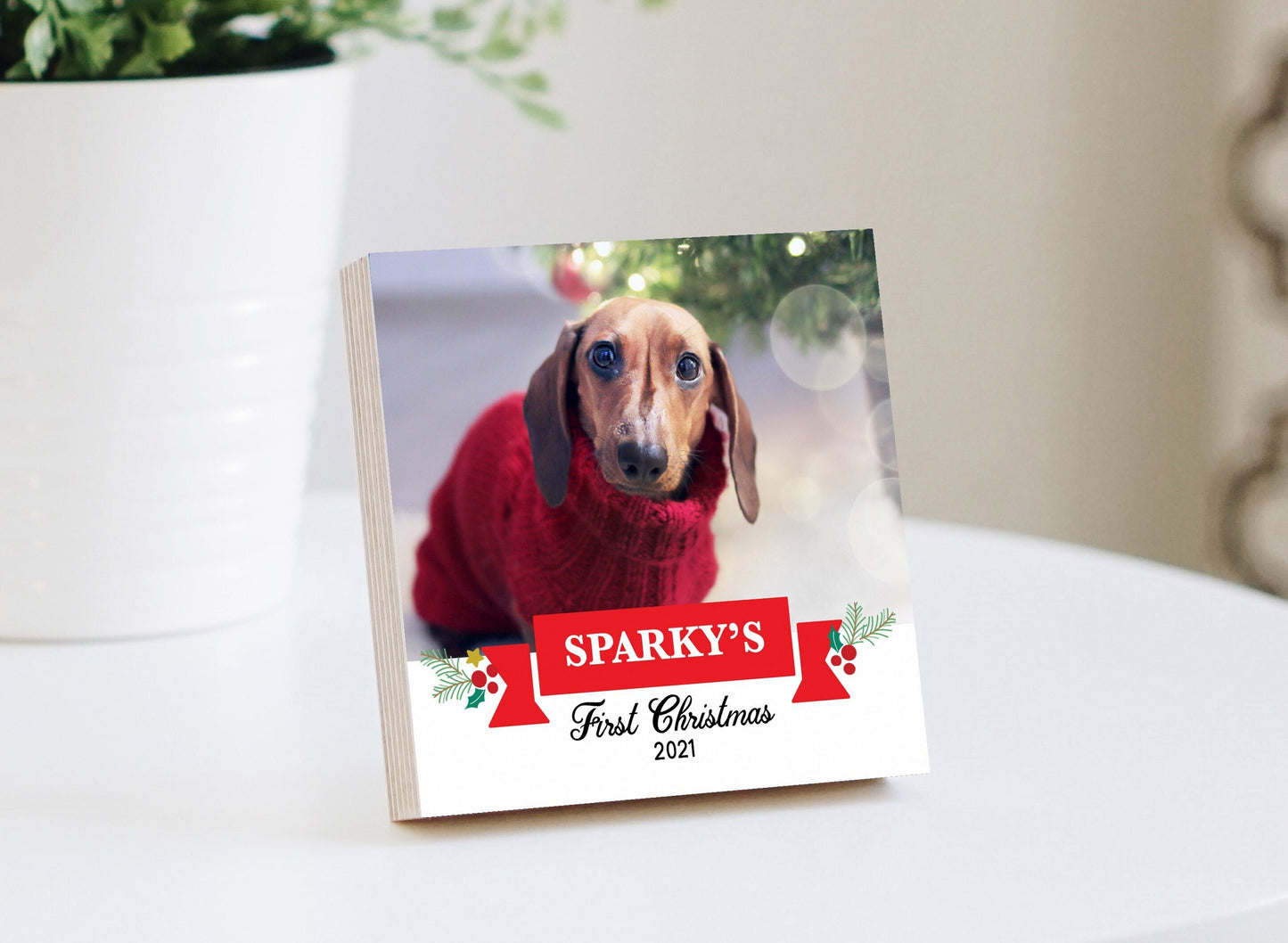 Dog Memorial Gift - Pet loss Gift - Personalized First Christmas Frame - 4" or 6" - Wood Photo Block - Dog Lover Gift - Custom Dog Ornament