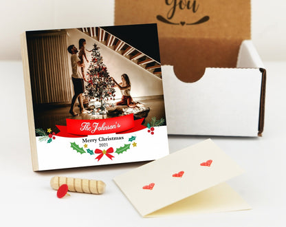 Personalized Family Photo Gift Box - 4" or 6" Photo Block w/ Handwritten Card - Housewarming Gift - Gift For Family - Gift For HimShinerDecor