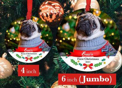 Dog's First Christmas Ornament - Photo Ornament 4" or JUMBO 6" - Christmas Ornament - Personalized Christmas Gift Box - Pet Christmas - Shiner Photo