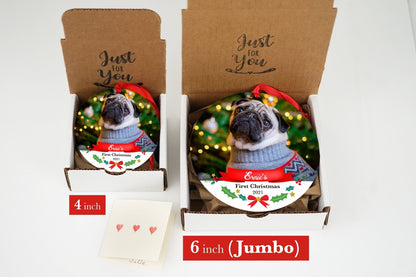 Dog's First Christmas Ornament - Photo Ornament 4" or JUMBO 6" - Christmas Ornament - Personalized Christmas Gift Box - Pet Christmas - Shiner Photo