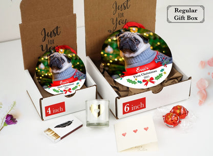 Dog's First Christmas Ornament - Photo Ornament 4" or JUMBO 6" - Christmas Ornament - Personalized Christmas Gift Box - Pet Christmas - Shiner Photo