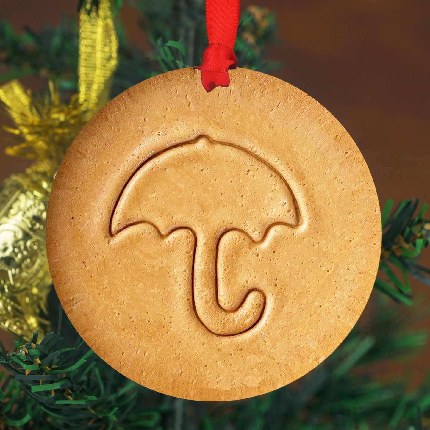 Umbrella Dalgona HoneyComb Christmas Ornament - NOT CANDY! 4" or 6" WoodCircle w/ Photo Print - Gift For Him - Gift for Boyfriend