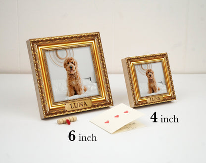 Gold Frame Style Dog Memorial Photo Block, Personalized - Shiner Photo