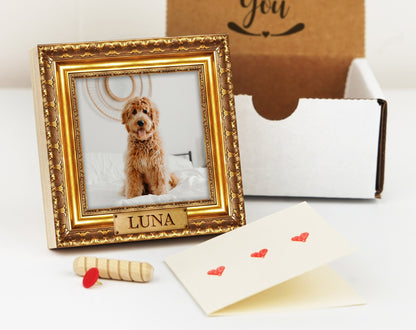 Gold Frame Style Dog Memorial Photo Block, Personalized - Shiner Photo