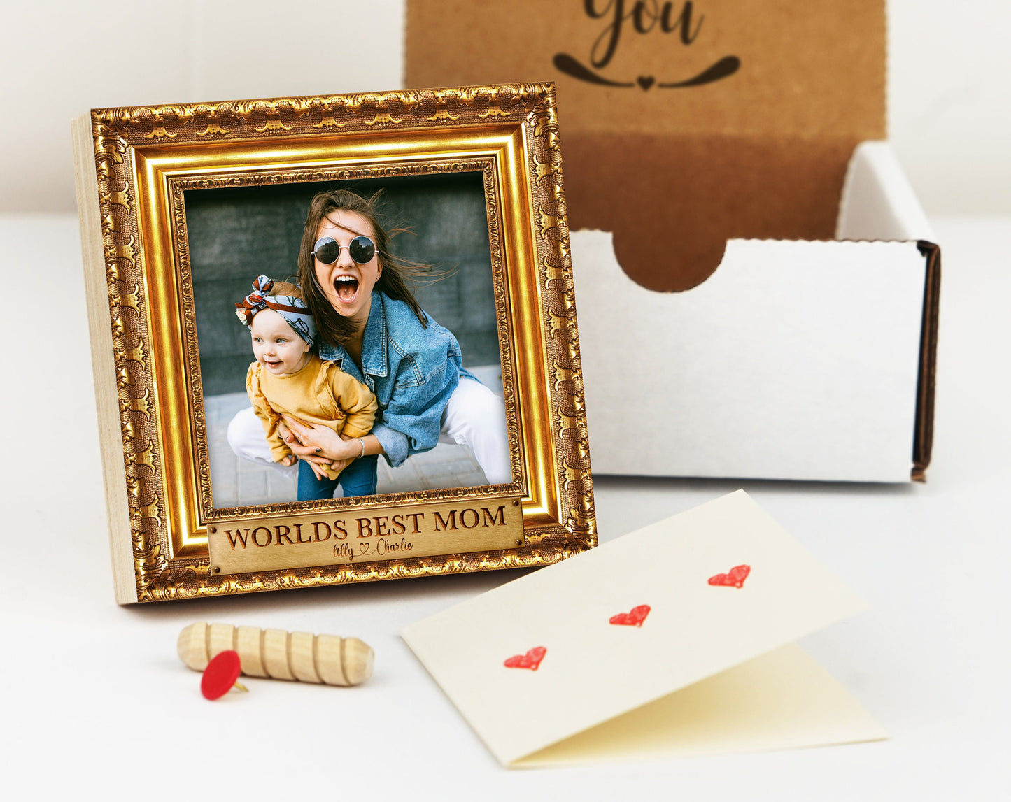 Personalized Gift For Mom - 4" or 6" NOT GOLD FRAME Photo Block - Personalized Mother's Day Gift Frame - Faux Gold Photo Frame - Custom Mom
