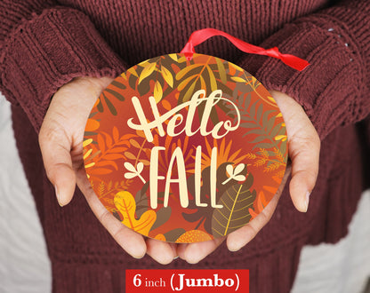 Hello Fall Home Decor - Photo Ornament - 4inch or 6inch - Fall Decorations - Fall Decor Sign - Hello Fall Sign - fall wood sign - Fall Sign