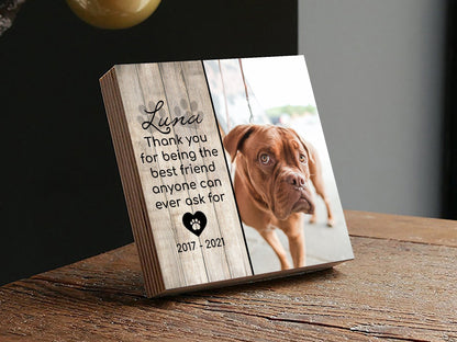 Personalized Pet Memorial "Thank You"- 4" or 6" Photo Block w/ Handwritten Card - Dog Memorial Frame - Dog Remembrance Gift