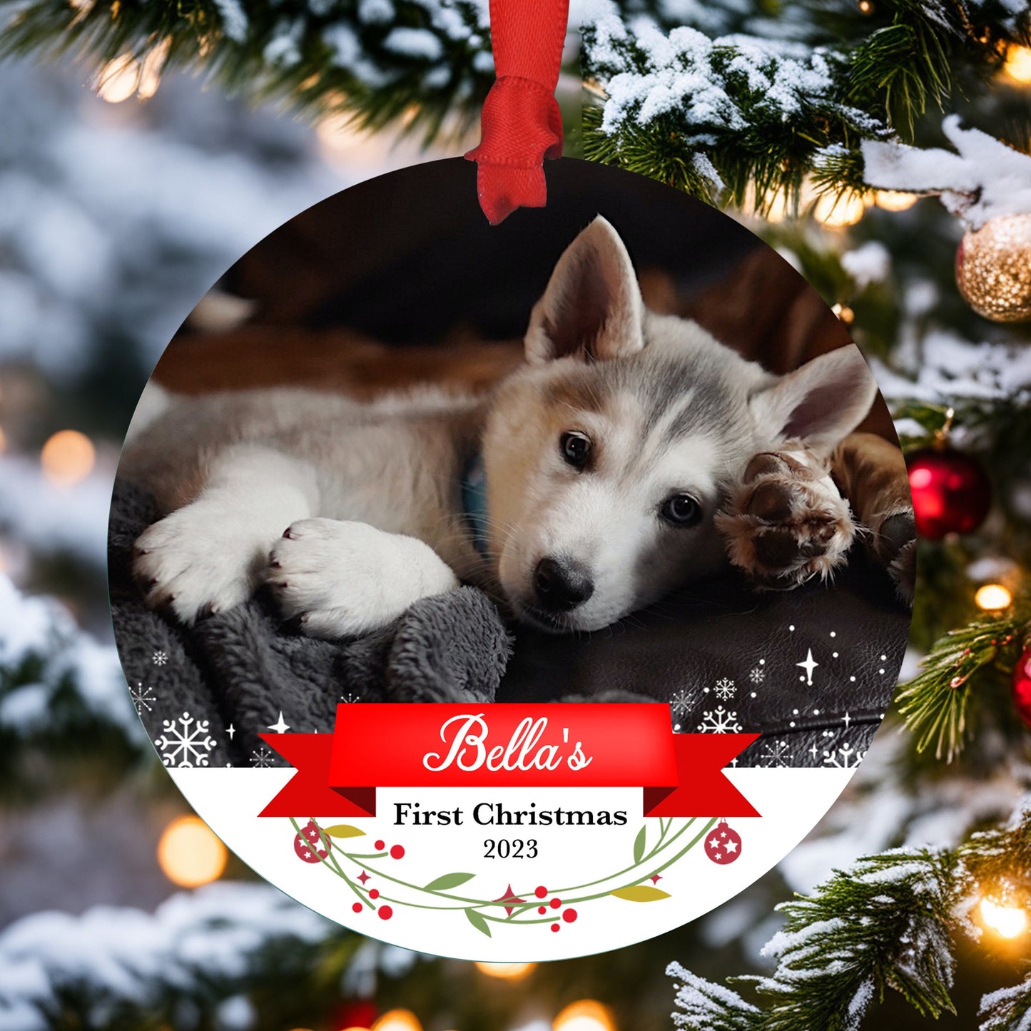 Dog's Christmas Ornament 2023 - Photo Ornament - Christmas Ornament- Personalized Christmas Ornament - First Christmas - Pet Christmas