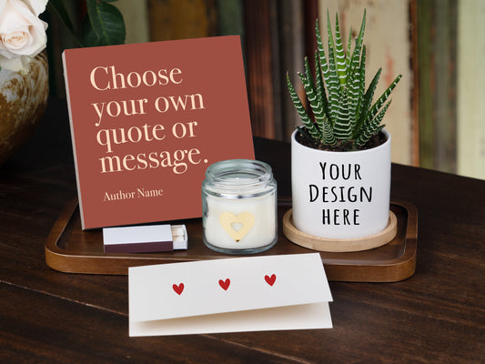 Custom Quote Print + Custom Planter + Wooden Tray + Personalized Card - 4" or 6" Photo Block - Custom Text Print, Personalized Quote